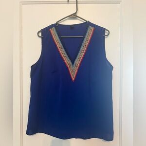 SHEIN Royal Blue Sleeveless V-Neck Camisole with Multicolor Trim 1XL